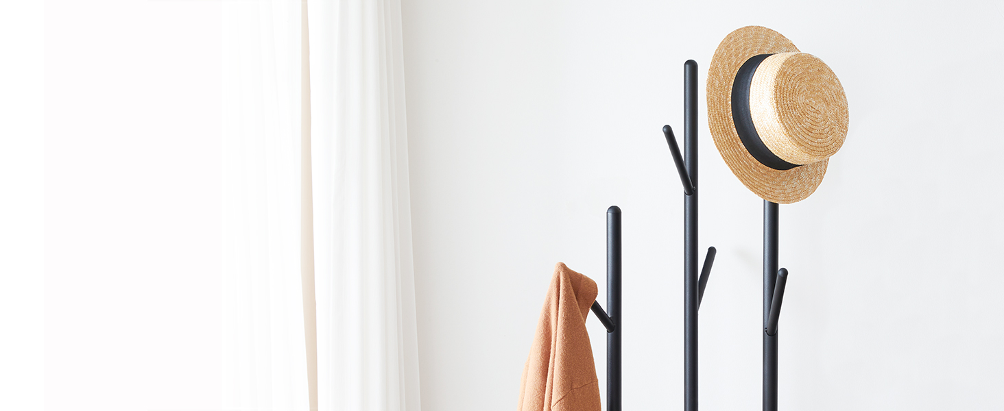 HOOBRO В'яжучий стійка для одягу, дерев'яна, з 8 гачками та 2 полицями, для вітальні, спальні, офісу, темно-коричневий/чорний