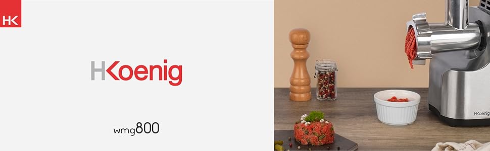 Електрична м'ясорубка H.Koenig WMG800 з нержавіючої сталі, 2 л, потужність до 2 кг/м