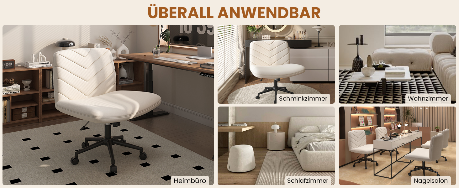 Крісло офісне Yaheetech з колесами, регульоване по висоті, з широким сидінням та середньою спинкою, для офісу та спальні, бежеве