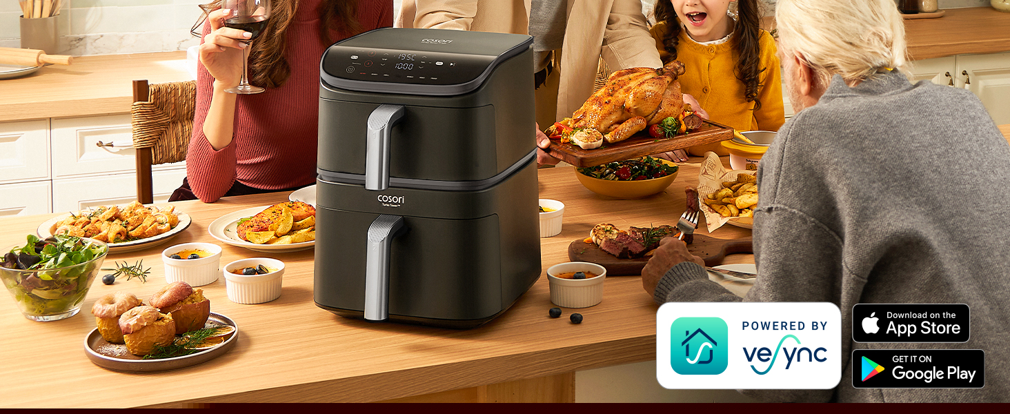 Фритюрниця без олії COSORI з 2 камерами, 10.8 л, срігау, з рецептами та нержавіючою сталлю