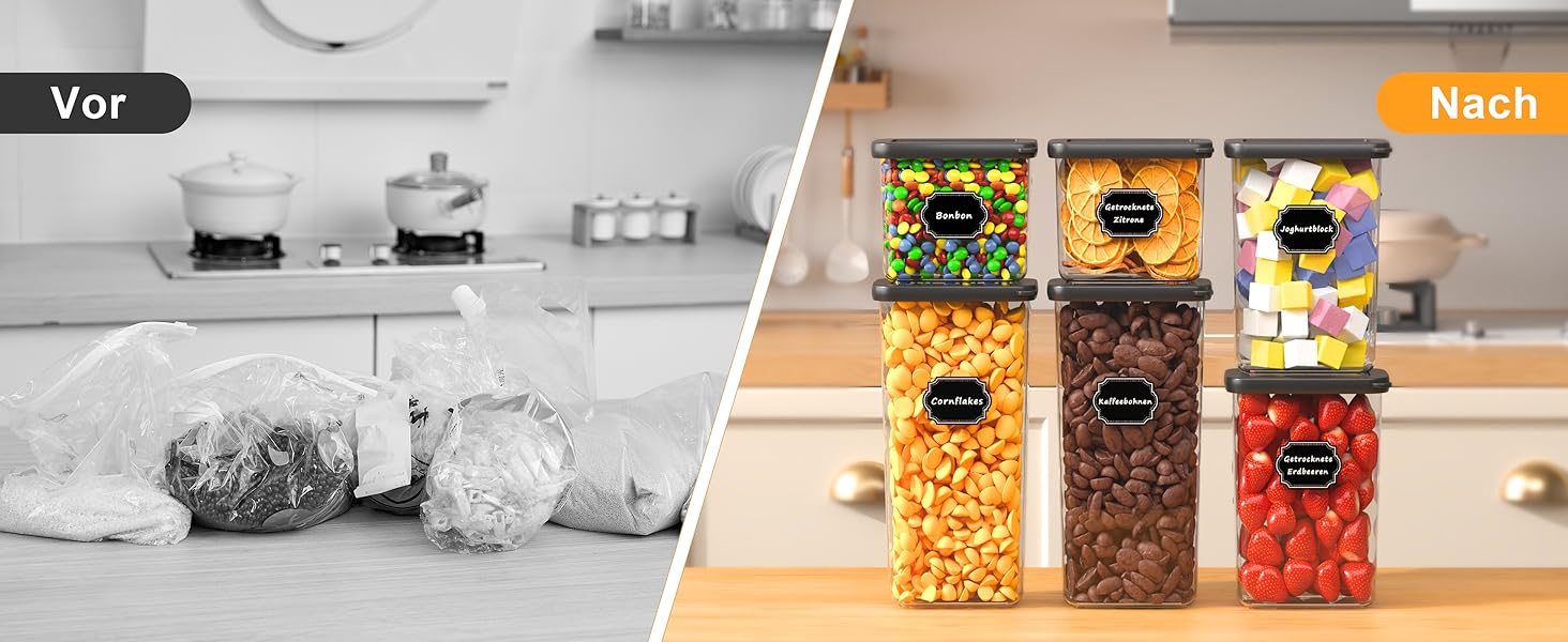 Герметичні контейнери для зберігання продуктів з кришкою, набір 6 шт (1.8л, чорний)