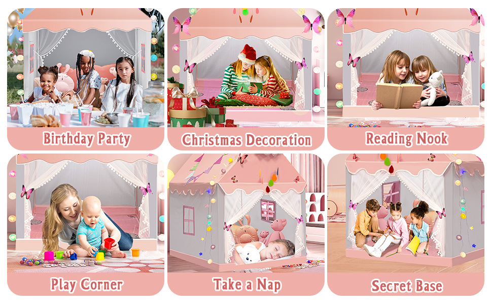 Дитячий намет критий з Starlights & Mat, великий ігровий намет 130x120x100см (рожевий і сірий)
