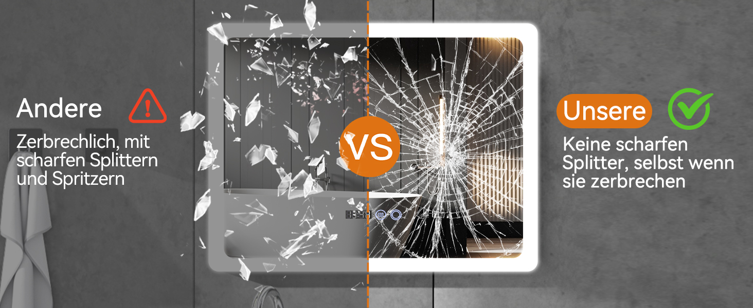 Дзеркало для ванної кімнати YU YUSING з підсвічуванням 80x60 см, LED, 3 кольори світла, регулювання яскравості, антизапар, сенсорне управління, таймер, загартоване скло, IP44 (прозоре)