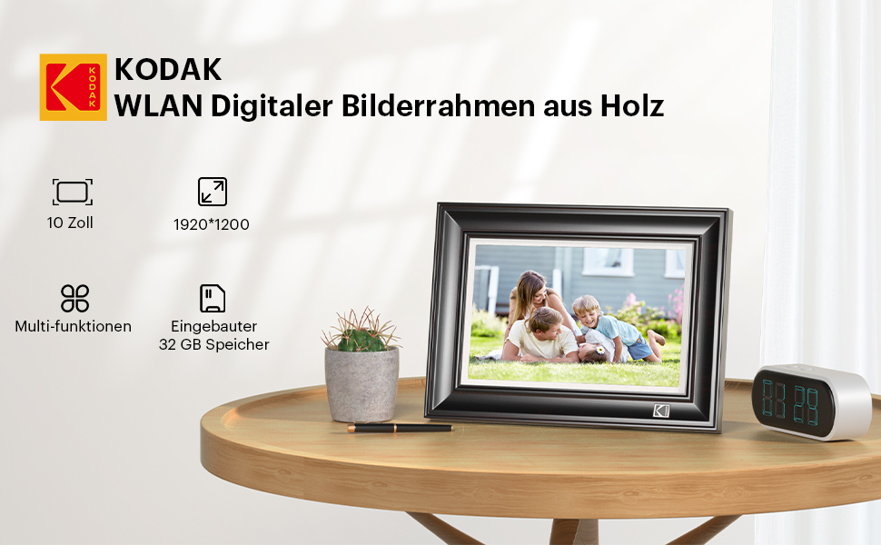 Цифровий фотоальбом Kodak 10 дюймів WiFi, 32GB, IPS HD сенсорний екран, авто-поворот, чорний