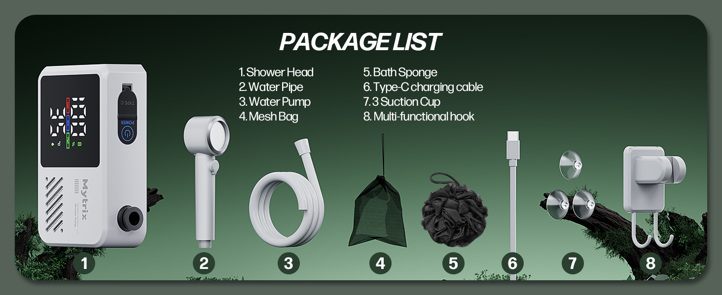 Митрікс Портативна душова система для кемпінгу: 10л/хв, акумулятор 7800mAh, 4 режими, IPX8, для подорожей та автомиття