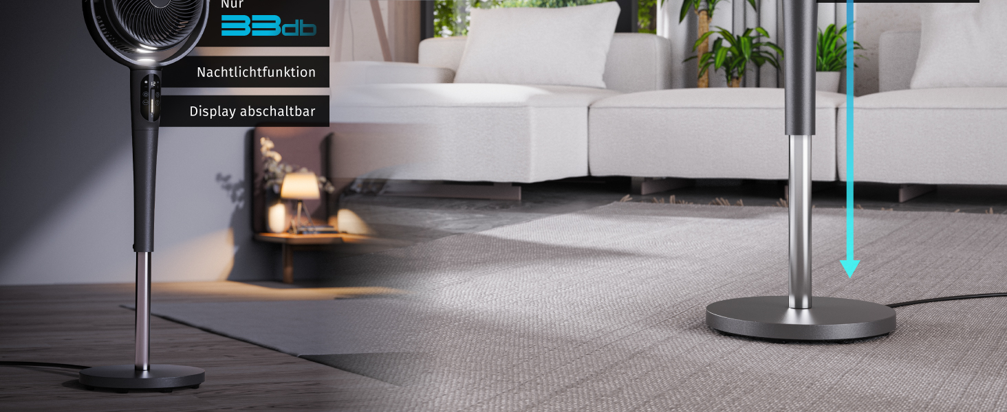 Вентилятор підлоговий Brandson 3D з ЕКО DC мотором, сірий: тихий, 24 швидкості, осциляція, пульт ДУ, енергозбереження