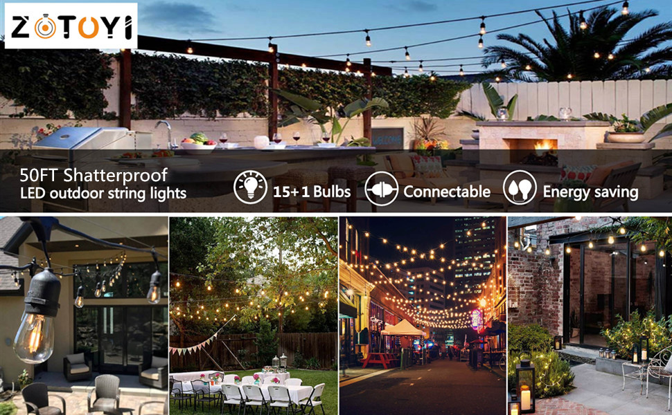 Льохотна гірлянда ZOTOYI 15м, зовнішня LED гірлянда з 15+1 пластиковими лампочками, IP65, вологостійка, для саду, тераси, вечірки, весілля, тепле біле світло 2700K