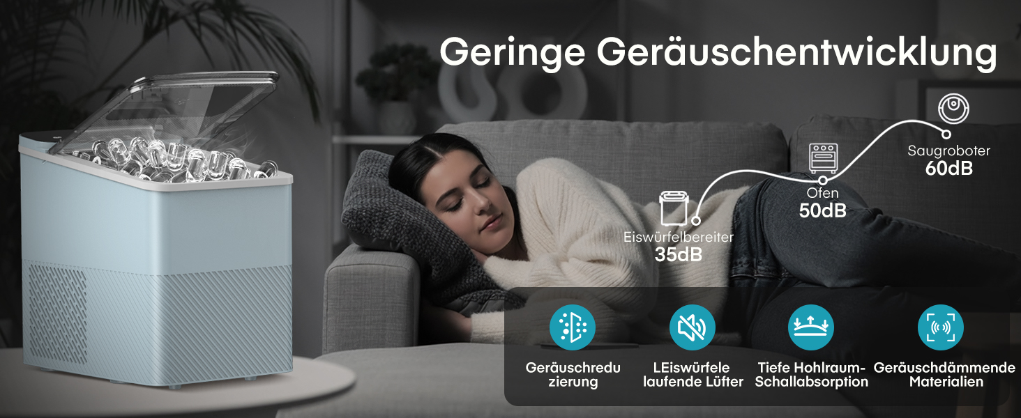 Льодогенератор Fohere портативний самоочисний 14 кг/24год, 2 розміри льоду, блакитний для дому, бару, офісу, кемпінгу зі шкребком та кошиком