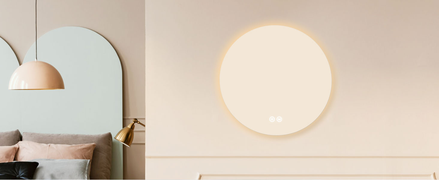 Круглий дзеркало для ванної кімнати з підсвічуванням S'AFIELINA 60 см LED з сенсорним вимикачем, 3 кольори світла (теплий, нейтральний, холодний), регулювання яскравості, 60x60 см