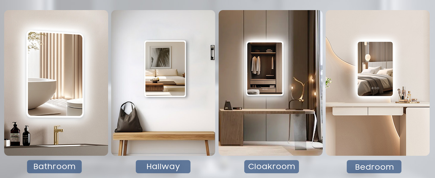 Дзеркало для ванної кімнати Habison з підсвічуванням, Bluetooth, 60x80 см, LED, протитуманне, 3 режими, диммування, IP44