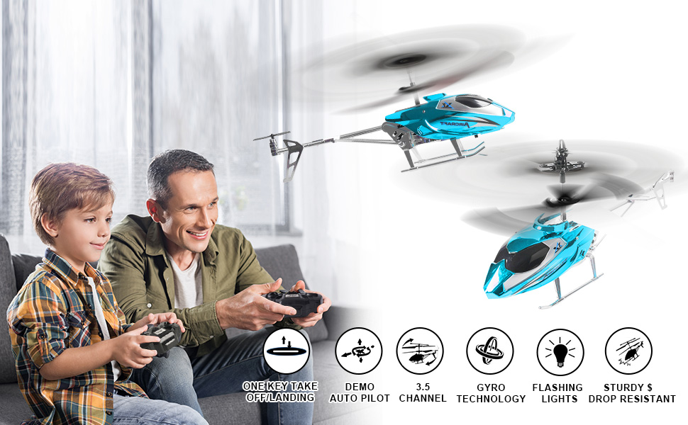 Радіокерований вертоліт VATOS для хлопчиків, 2.4G з LED підсвіткою, від 12 років, стабільна висота, автоматичний зліт, синій