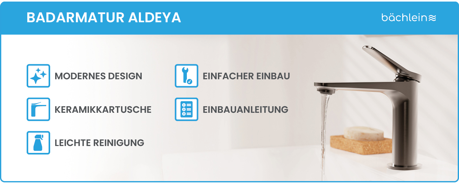 Змішувач для умивальника Bächlein Aldeya чорний матовий, з монтажним комплектом, для накладних умивальників