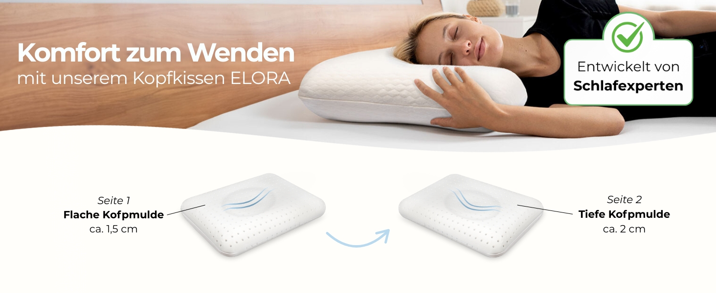 Ортопедична подушка ELORA, Memory Foam, 100% органічна бавовна, підтримка шиї, для тих, хто спить на боці та на спині, ергономічна подушка для шиї HWS, біла подушка ELORA
