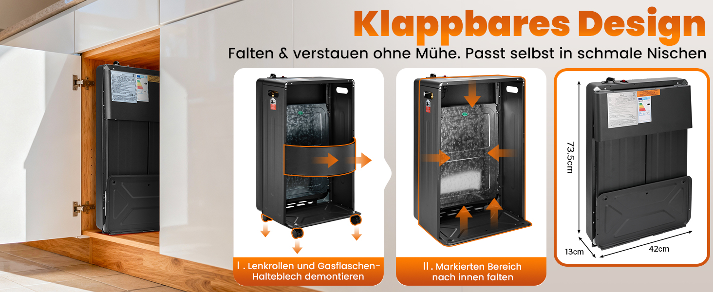 Газовий обігрівач Cooltop 4200W з керамічним нагрівачем, для дому, на бутан/пропан, без балончика, з регулятором та шлангом (чорний)