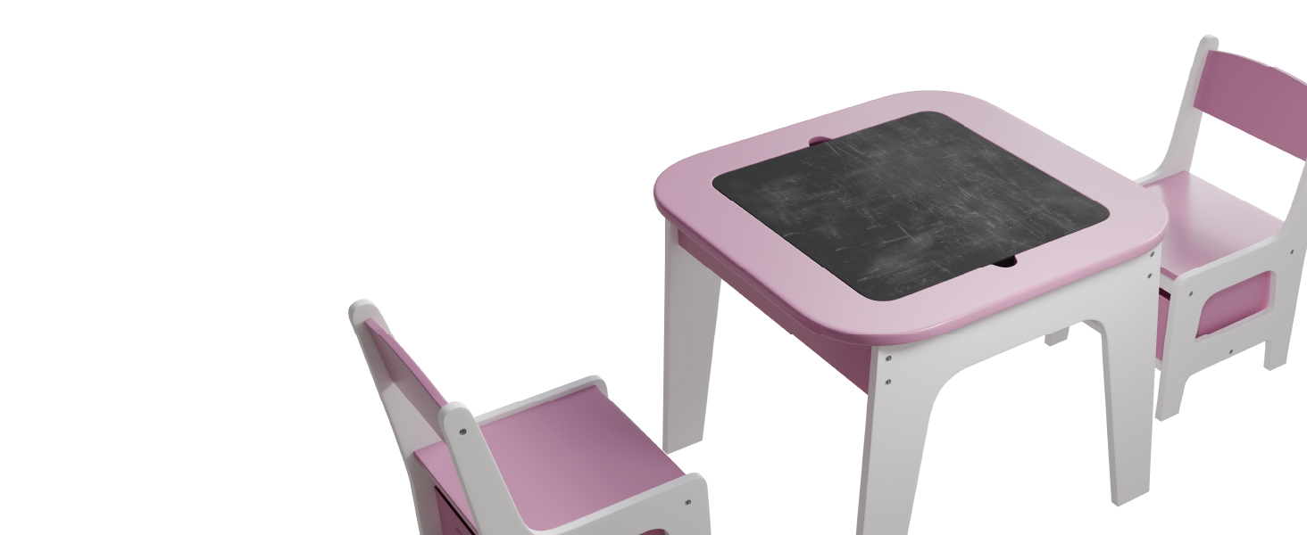 Дитяча стільниця Juskys Milou - комплект з 2 стільців та столу - дерев'яний дитячий столик з місцем для зберігання, стільниця для малювання (рожева)