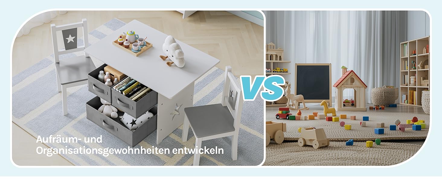 Дитячий набір меблів WOLTU: стіл та 2 стільці з ящиками для зберігання, дерев'яний, сіро-білий