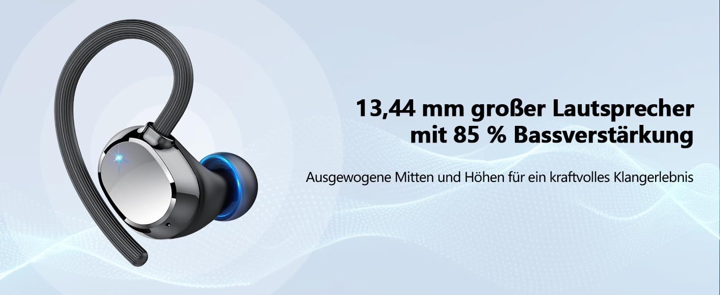 Спортивні навушники Bluetooth, бездротовий 5.3, мікрофон ENC, 128 годин, LED, IPX7, вушні гачки, iOS/Android, чорний