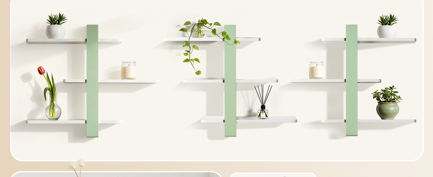 Полиця настінна дерев'яна SUMGAR Wandregal, плаваюча, 3-ярусна, 50x58 см, м'ятно-біла, для вітальні, спальні