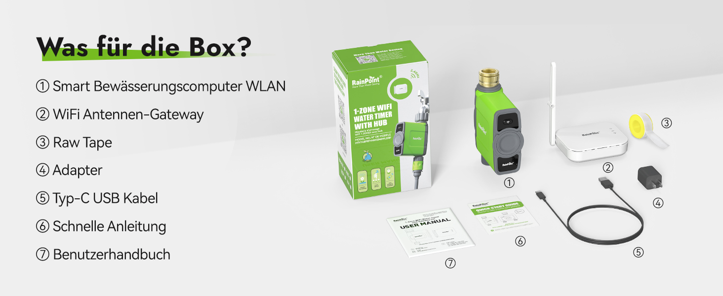 Таймер для поливу RainPoint WiFi з латунними фітингами, 1 зона, смарт-контролер, керування через APP/голосові команди, автоматичний полив саду та газону, 6 програм