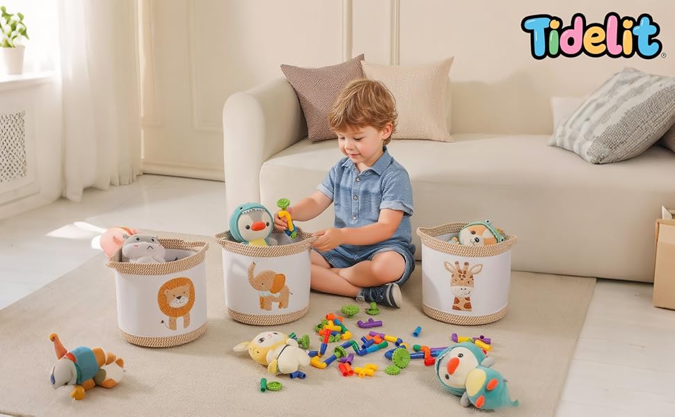 Набір кошиків для зберігання 3 шт. плетені кошики для іграшок, білизни, дитяча кімната, органайзер для іграшок, одягу, м'яких іграшок, місткі та надійні кошики, жовтий колір