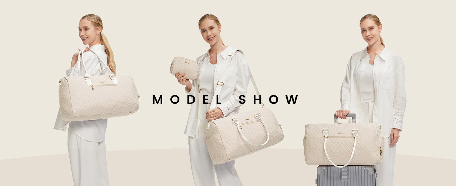 Спортивна сумка OVEVOOK для подорожей, жіноча, Weekender, для вихідних, дорожня сумка, сумка для дитини з косметичкою, відділення для взуття та мокрого одягу, водонепроникна, ручна поклажа для авіаперельотів, чорна (L, Beige 3er Set)