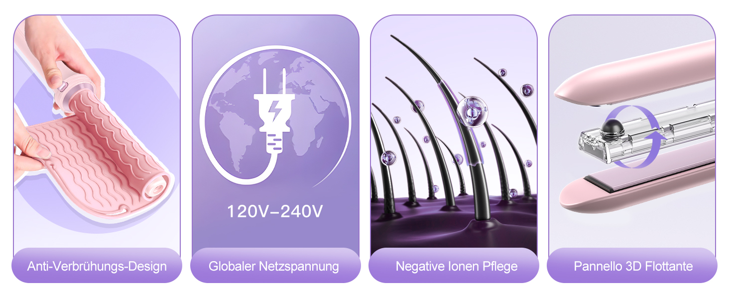 BESTOPE PRO Локкенстаб: Набір випрямляча та плойки 5 в 1 з термощіткою, 3 плойки (9-25 мм) для великих локонів, 13 температур, захисне покриття, рукавичка, затискач (Блідо-рожевий)