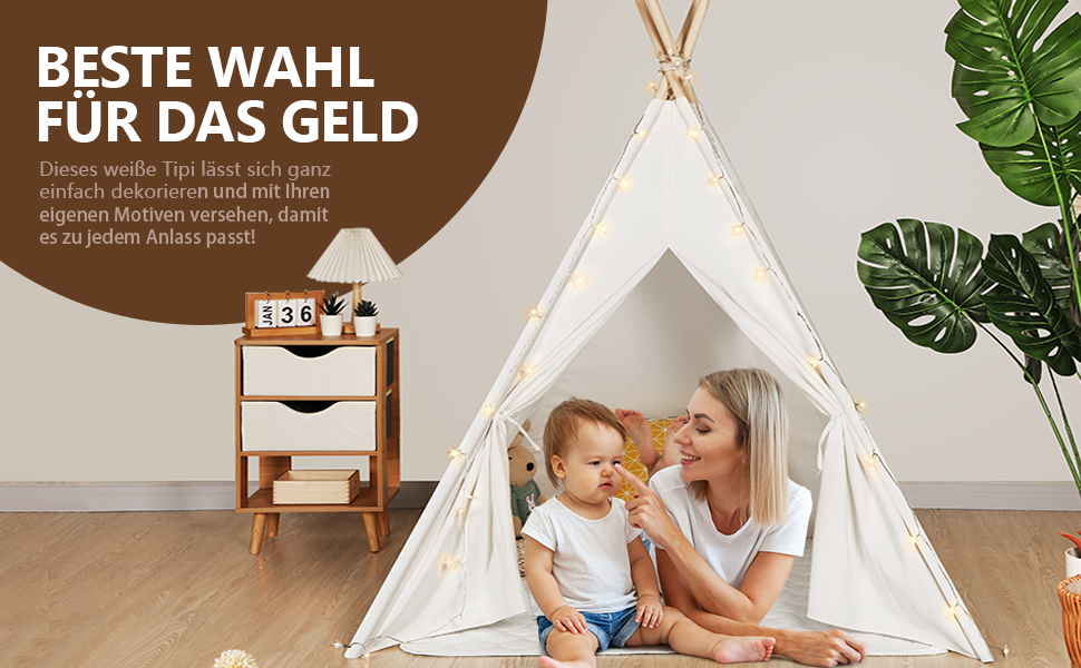 Дитячий намет Wilwolfer Tipi: намет для дітей з бавовни для гри в приміщенні, з сумкою, для дівчаток та хлопчиків, іграшка з чистої бавовни