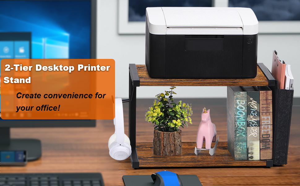 Стіл для принтера Shinoske з 2 рівнями, мобільний, з дерева та металу, 45x29x33 см