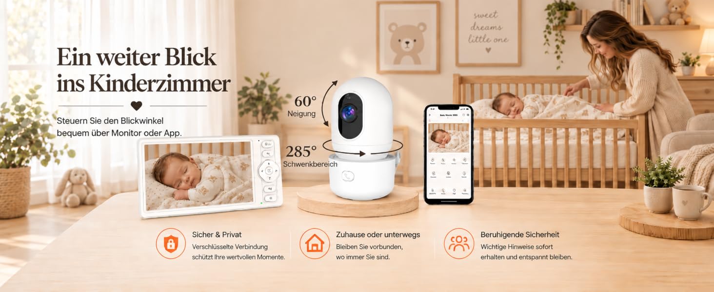 Відеоняня HelloBaby з WiFi та камерою: монітор з нічним баченням, датчиком руху, двостороннім аудіо та керуванням через додаток (5.5 дюймів, білий)