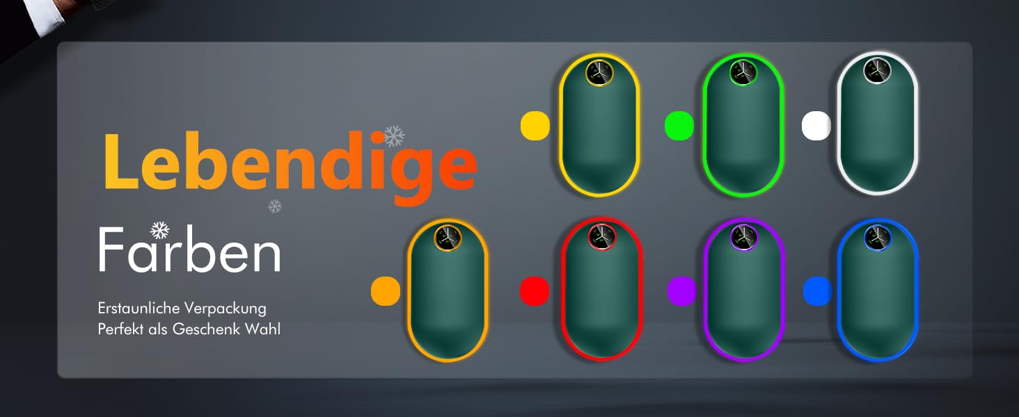 Електричний підігрівач для рук 10000mAh з підсвічуванням (7 кольорів), перезаряджуваний, портативний, чорний - ідеальний зимовий подарунок для чоловіків та жінок