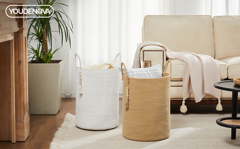 Кошик для білизни YOUDENOVA плетені, ручної роботи з бавовни (колір коричневий, 58L)
