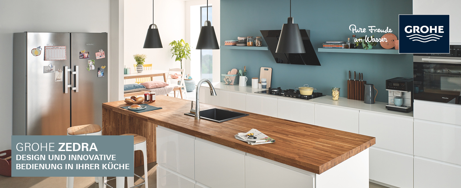 Змішувач кухонний GROHE Zedra з висувним душем, 3 режими, 360° поворотний, економія води, хром (32294002)