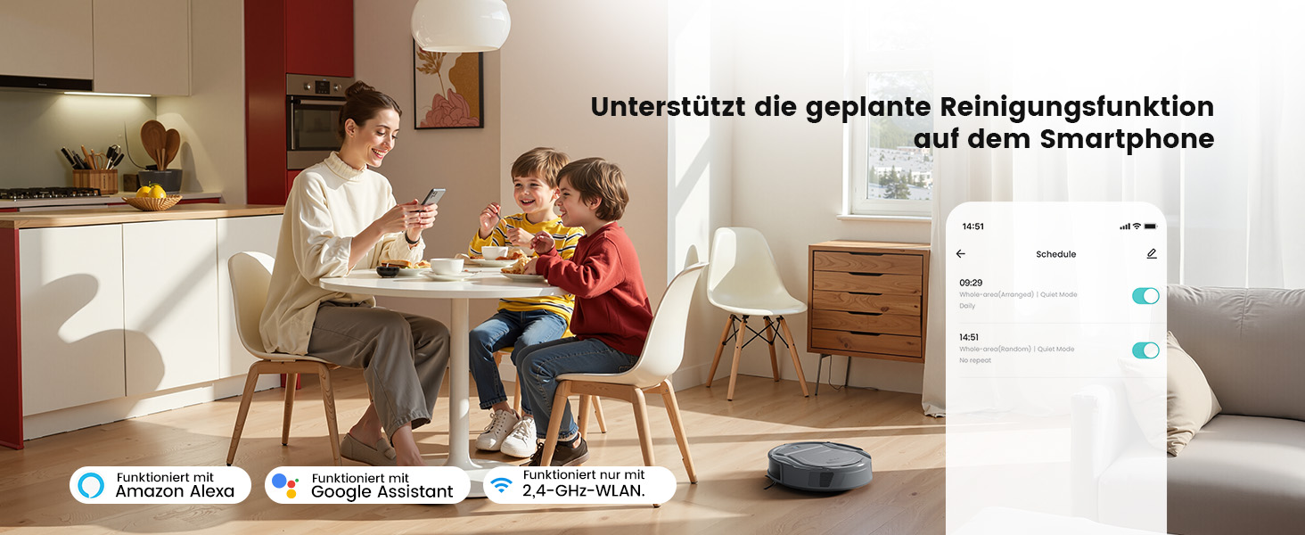 Робот-пилосос LEFANT M210P: потужний, для твердих підлог, з Wi-Fi, Bluetooth, Alexa, 2200Pa, для шерсті тварин