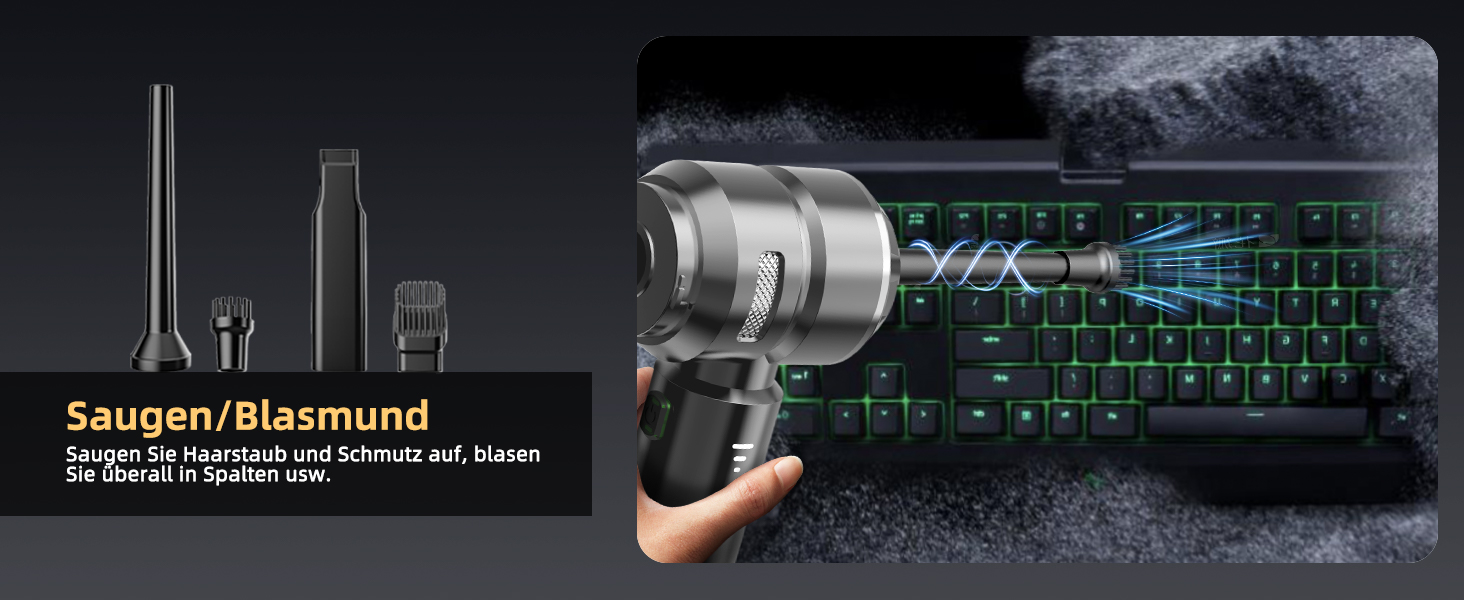 Акумуляторний ручний пилосос 26000Па 4-в-1 з безщітковим двигуном для авто, дому та шерсті тварин, 3 режими потужності, темно-сірий