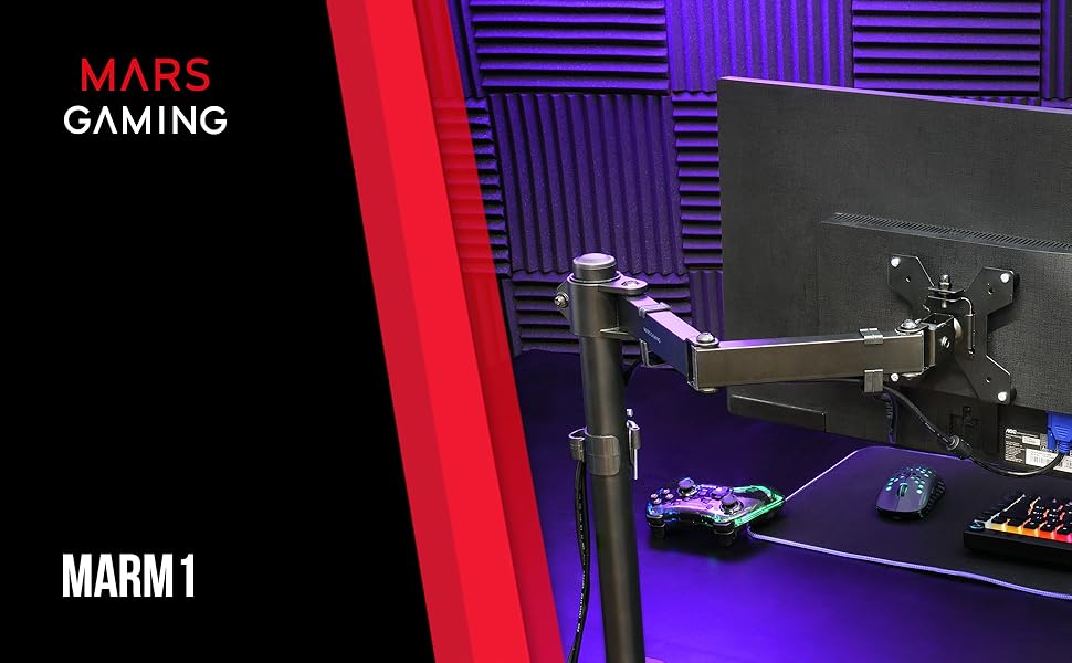Кріплення для монітора Mars Gaming MARM1W, сумісний з VESA75/100, регульована висота, для моніторів до 32