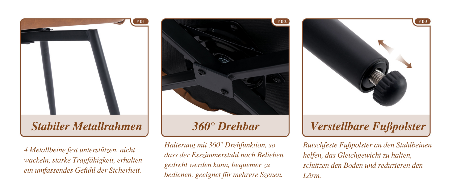 4 шт. крісла для їдальні з велюру, 360° обертання, кухонні крісла з підлокітниками, м'які бічні крісла для дому, офісу, вітальні (53*58*78 см, коричневі, шкірозамінник)