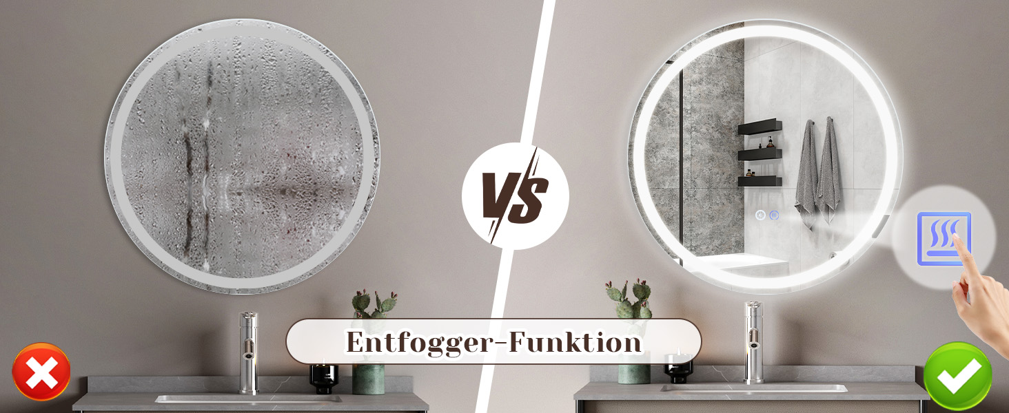 Дзеркало для ванної кімнати Mursche з підсвічуванням LED, 50x70 см, IP44, з сенсорним вимикачем та функцією запобігання запотіванню, регулювання яскравості 3000K-6500K