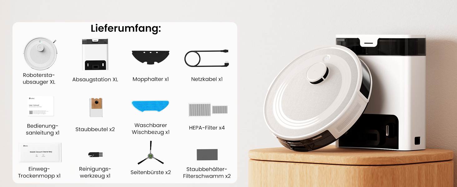 Робот-пилосос LEFANT M2S Pro з функцією миття, 5000Pa, лазерна навігація, LiDAR dToF, 150 хв, розпізнавання килимів, керування через додаток/голос, ідеальний для шерсті тварин, чорний