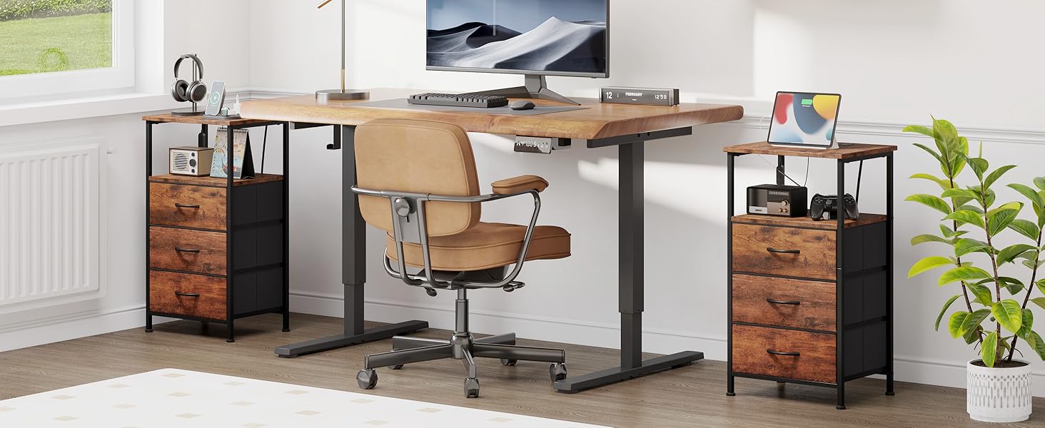 Нічний столик Somdot з підзарядкою, LED, розеткою (USB, Type-C) для спальні, вітальні, дитячої кімнати. Нічний столик, тумбочка, 30x40x60 (2 висувні ящики), деревоподібний масив, 2