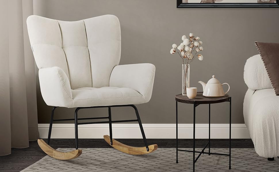 Крісло-гойдалка ML-Design бежевого кольору з оббивкою під фліс, дерев'яні полози, для вітальні, спальні, балкона