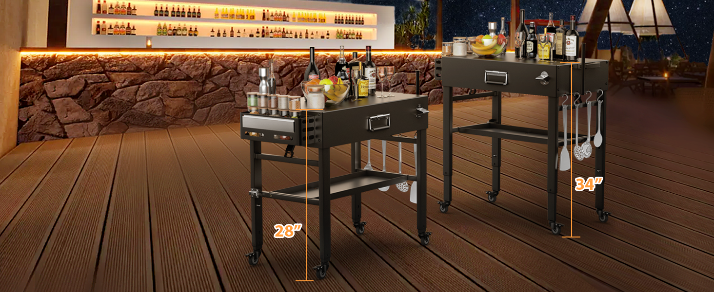 Мобільний гриль-візок для Ninja Woodfire, Weber, Blackstone, Nexgrill, Traeger та інших грилів, візок для гриля з колесами та тримачем для паперових рушників (86 см)