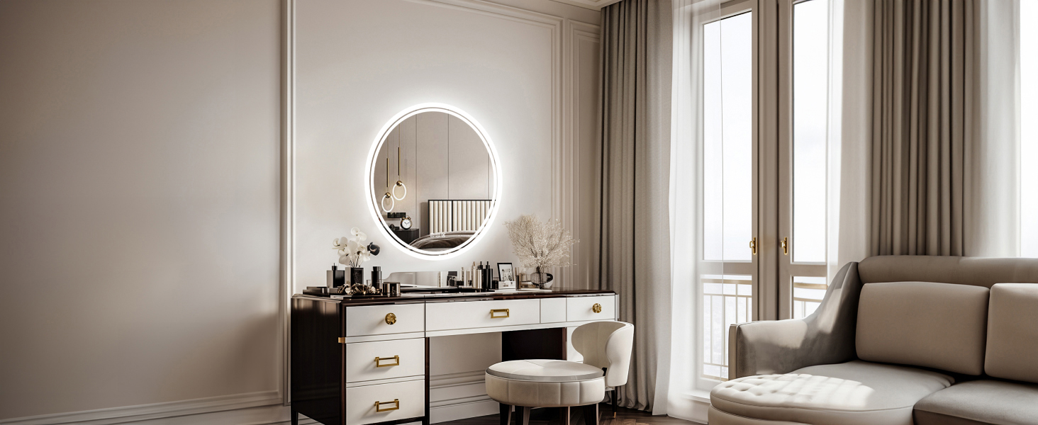 Дзеркало для ванної кімнати LUVODI кругле з підсвічуванням: LED дзеркало 60 см з регульованою яскравістю, 3 кольори світла, сенсорне управління, запобігання запотіванню, енергозбереження, для ванної кімнати, гостьового туалету