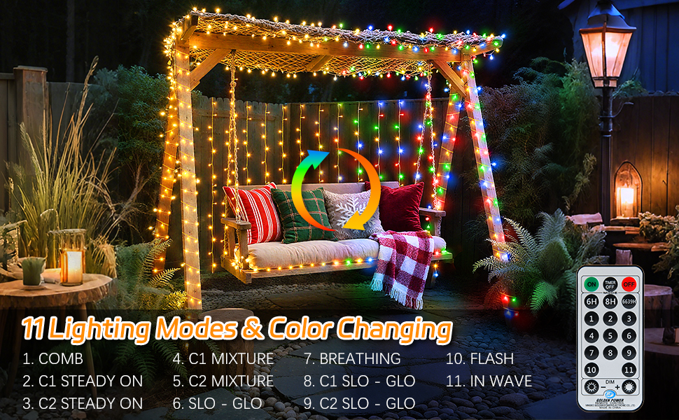 Світлодіодна гірлянда Dalugo для вулиці та ялинки, 500 LED, 40м, водонепроникна зовнішня новорічна ілюмінація з таймером, 8 режимів та функцією пам'яті (теплий білий + багатоколірна)