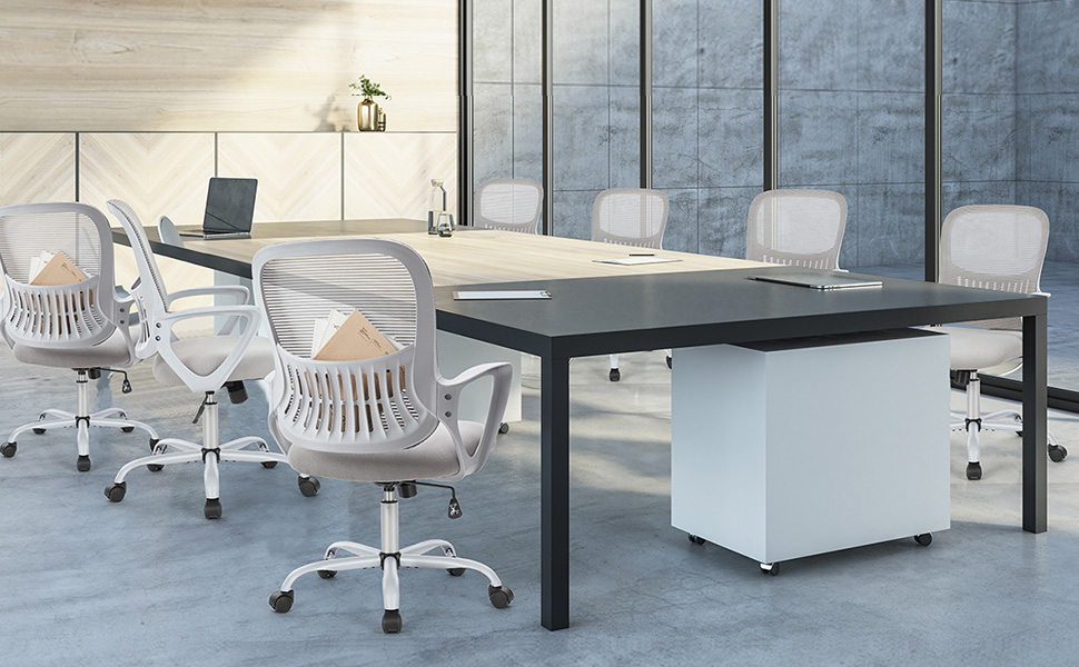 Офісний крісло Sweetcrispy з регульованими підлокітниками, ергономічний крісло для робочого столу з підтримкою попереку, регульована висота, 360° обертання, м'яке сидіння для офісу/кабінету, чорний (сірий, нерухомі підлокітники)