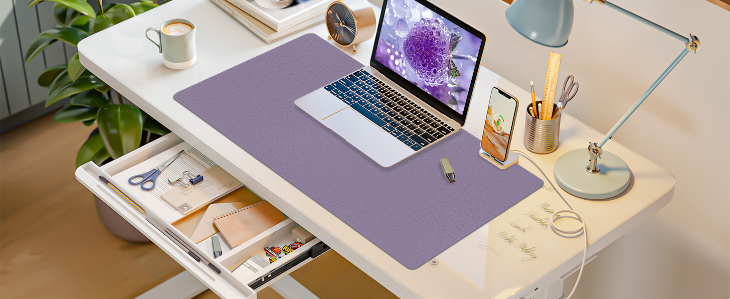 Килимок для столу та миші XXL Niviy (80x40 см), водонепроникна підкладка зі штучної шкіри PU, захисний килимок для офісу та дому, лавандовий