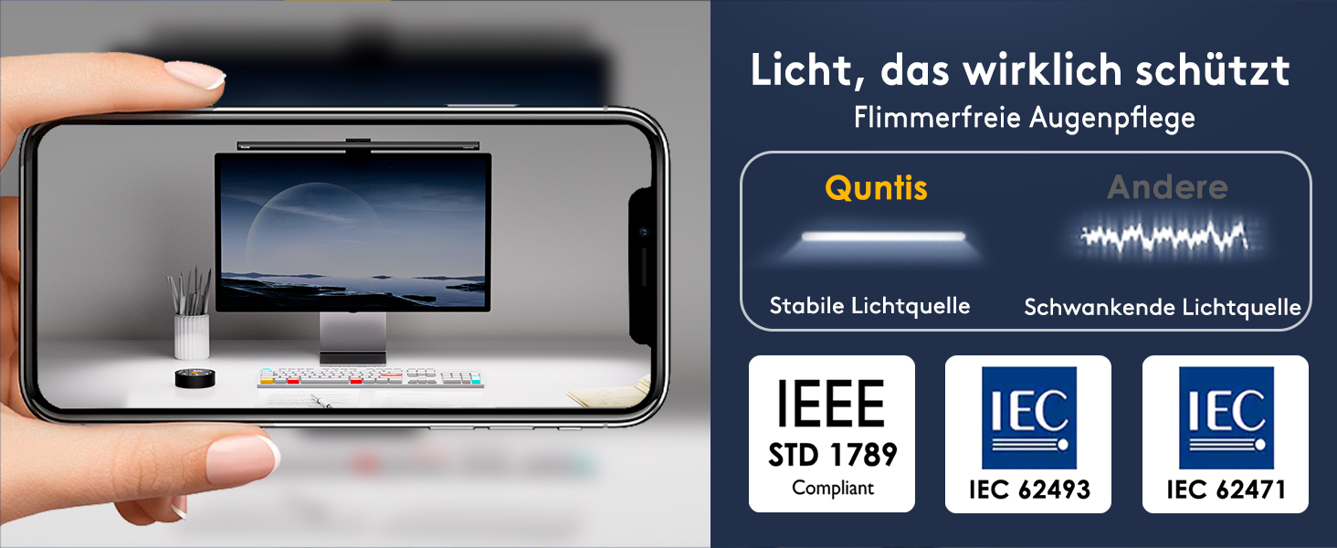LED-лампа для монітора Quntis з радаром, авто вмикання/вимикання, пультом ДУ, 52 см, регулювання кольору та яскравості, таймер, захист від синього світла, USB-лампа для ПК