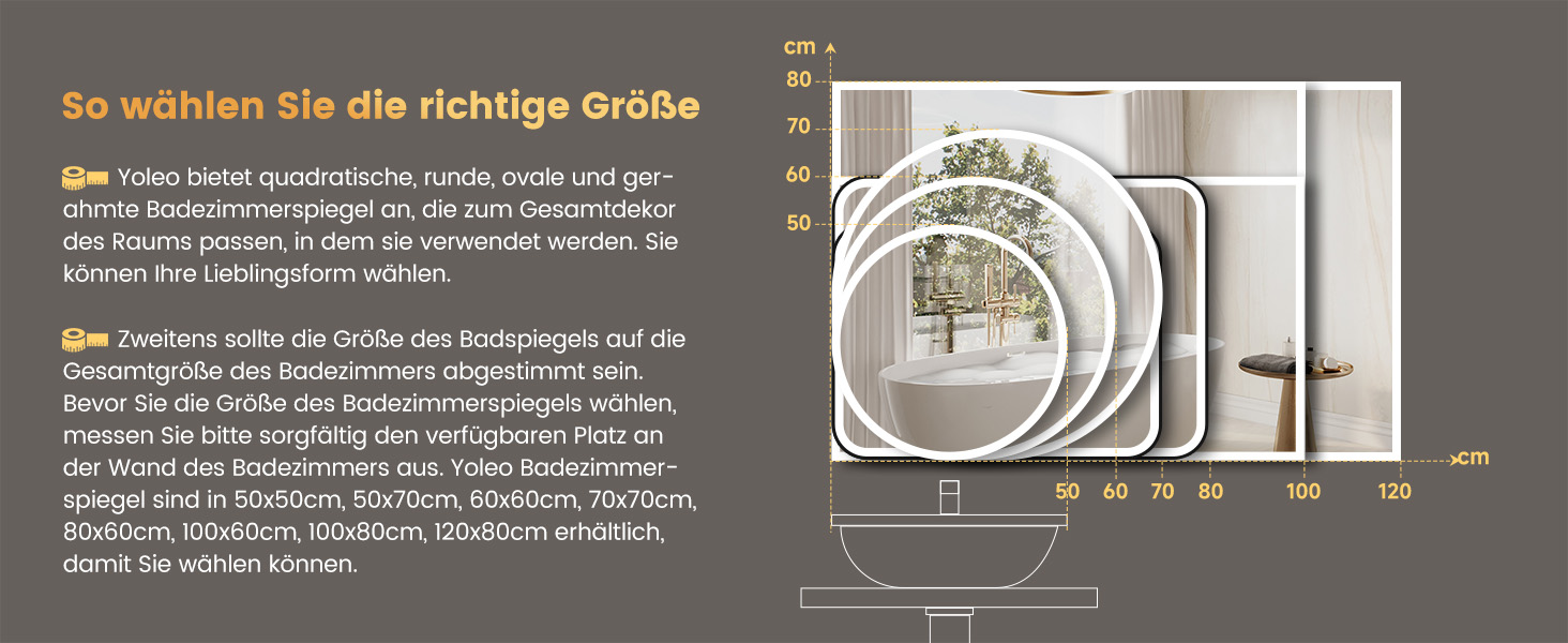 Дзеркало для ванної кімнати YOLEO з підсвічуванням, 70 см, LED, Bluetooth, сенсорне управління, захист від вибухів, 3 кольори світла, регулювання яскравості, антизапарник
