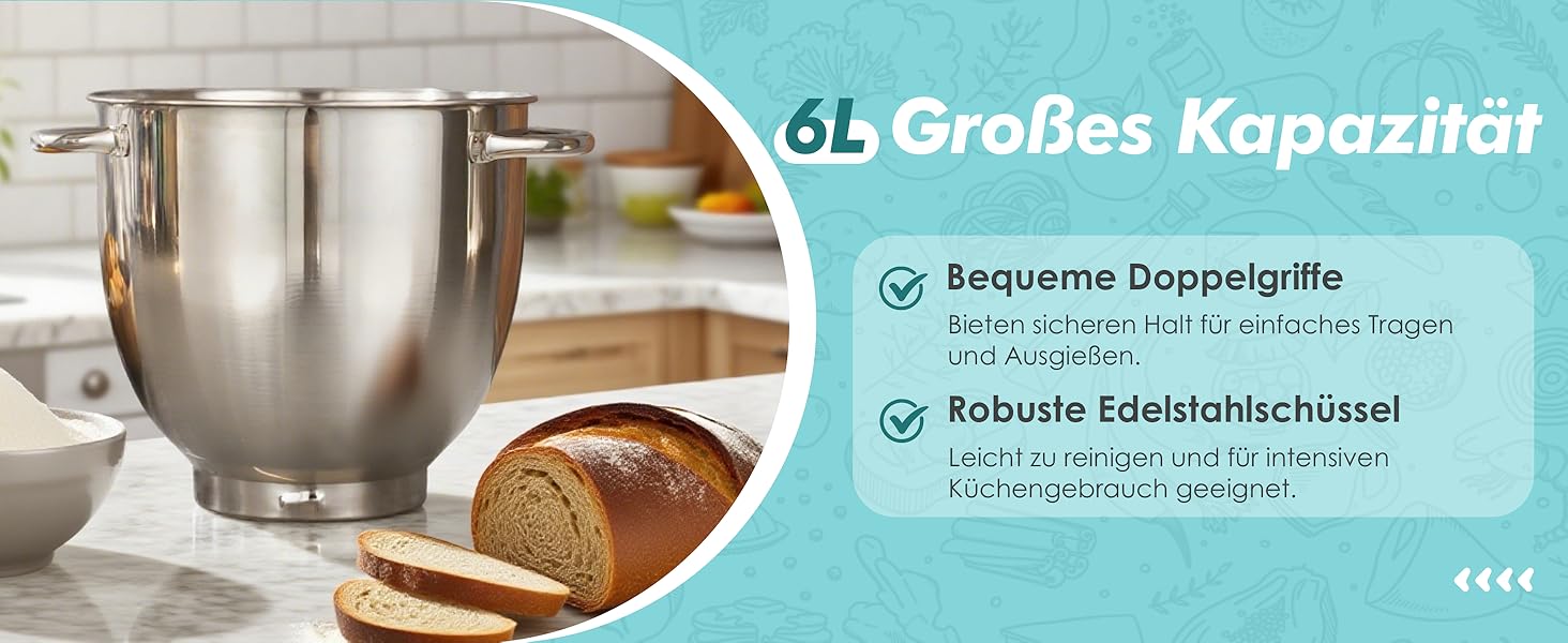 Кухонний комбайн Kitchen in the Box: 6 л, блакитний, з місткістю 3.5 л, 10 швидкостей, міксер, насадки для тіста та збивання