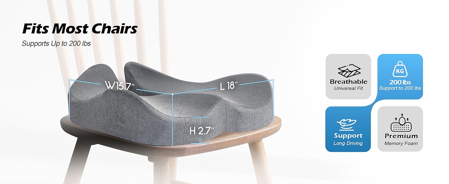 Подушка для офісного крісла Lofty Aim з Memory Foam: ергономічна, для куприка, при болях у спині, для офісу, авто, літака, інвалідного візка - Чорний та світло-сірий