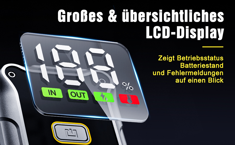 Powerbank Starthilfe 4000A: Портативний пусковий пристрій для авто 12V з LCD дисплеєм та LED ліхтариком. Підходить для бензинових (9.0L) та дизельних (7.5L) двигунів. Ідеально для SUV, мотоциклів та газонокосарок.